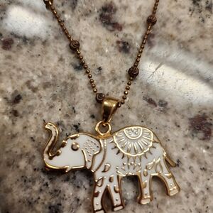 Gold and White Elephant Pendant Necklace